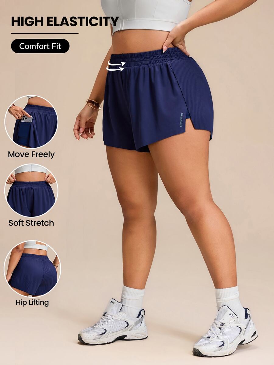 SHEIN Rhythm Era Casual Versatile Navy Blue Shorts With Storage Pockets, Back Pleats, Slim Fit And Flattering Gym Summer - Navy Blue - View 1