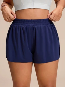 SHEIN Rhythm Era Casual Versatile Navy Blue Shorts With Storage Pockets, Back Pleats, Slim Fit And Flattering Gym Summer - Navy Blue - View 4