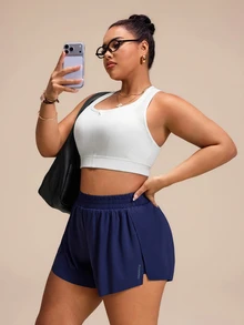 SHEIN Rhythm Era Casual Versatile Navy Blue Shorts With Storage Pockets, Back Pleats, Slim Fit And Flattering Gym Summer - Navy Blue - View 7