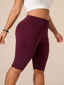 SHEIN Rhythm Era Women's Spring/Summer Casual Minimalist Energetic Plus Size Sports Shorts - Burgundy - View 5