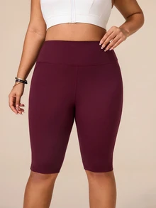 SHEIN Rhythm Era Women's Spring/Summer Casual Minimalist Energetic Plus Size Sports Shorts - Burgundy - View 3