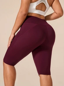 SHEIN Rhythm Era Women's Spring/Summer Casual Minimalist Energetic Plus Size Sports Shorts - Burgundy - View 2