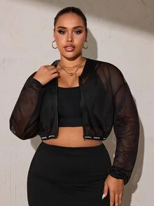 SHEIN Rhythm Era Áo nỉ hoodie kéo khóa in chữ size lớn cho nữ, mùa thu - màu đen - Xem 6