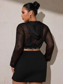 SHEIN Rhythm Era Áo nỉ hoodie kéo khóa in chữ size lớn cho nữ, mùa thu - màu đen - Xem 2