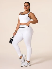 Rhythm Era Solid Color Women's Plus Size Seamless Tight Leggings, Plus Size Seamless Tight Yoga Fitness Pants - White - View 7