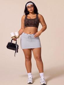 SHEIN Rhythm Era Plus Size Women's Leopard Print Fitness Workout Yoga Sports Bra - Brown - View 4