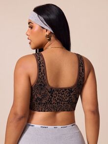 SHEIN Rhythm Era Plus Size Women's Leopard Print Fitness Workout Yoga Sports Bra - Brown - View 2