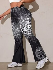 SHEIN Rhythm Era Women's Plus Size Floral Print Sports Kawaii Cow Girl Leggings Gym Black Summer - Multicolor - View 3