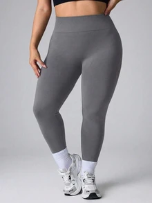 SHEIN Unity Women's Seamless Plus Size Grey Mesh Sports Leggings & Long Pants - Grey - View 2