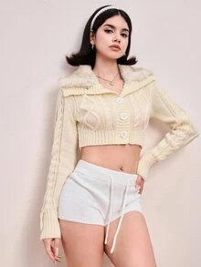 ROMWE Women's Plush Patchwork Casual Versatile Daily Wear Long Sleeve Cardigan - Yellow - View 6