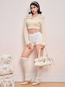 ROMWE Women's Plush Patchwork Casual Versatile Daily Wear Long Sleeve Cardigan - Yellow - View 8