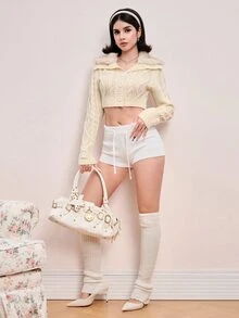 ROMWE Women's Plush Patchwork Casual Versatile Daily Wear Long Sleeve Cardigan - Yellow - View 9