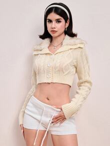 ROMWE Women's Plush Patchwork Casual Versatile Daily Wear Long Sleeve Cardigan - Yellow - View 4