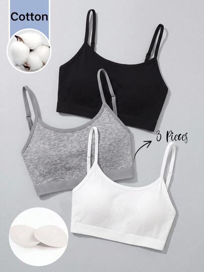 Girlism Tween Girls And Spring/Summer New Simple Casual Padded Skin-Friendly Comfortable Underwear 3pcs Pieces Set, All-Season Wear