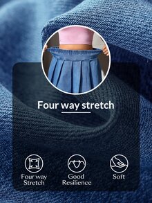 Flexra Plus Size Women's Pleated Casual Everyday Denim Mini Skirt - Medium Wash - View 8