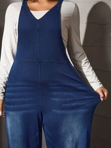 Flexra Plus Size Women's Casual Loose Denim Overalls - Dark Wash - View 6