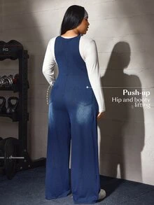 Flexra Plus Size Women's Casual Loose Denim Overalls - Dark Wash - View 2