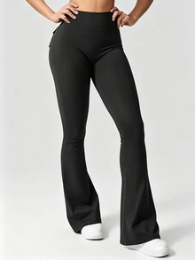 SHEIN Dewbera Legging Yoga Kasual Wanita untuk Olahraga Sehari-hari dengan Kantong - Hitam - View 3