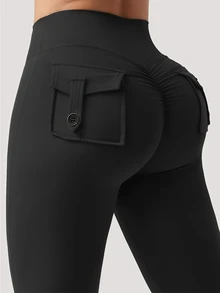 SHEIN Dewbera Legging Yoga Kasual Wanita untuk Olahraga Sehari-hari dengan Kantong - Hitam - View 5