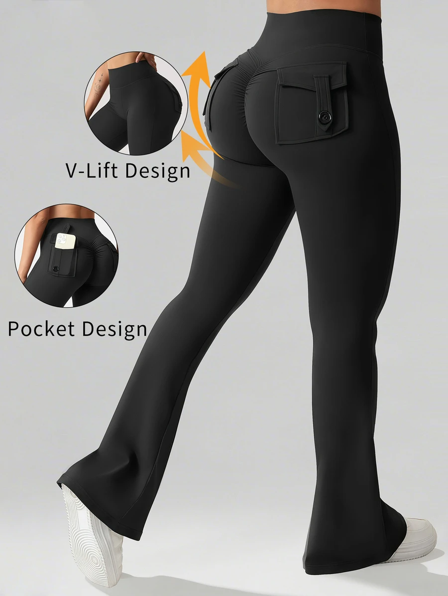 SHEIN Dewbera Legging Yoga Kasual Wanita untuk Olahraga Sehari-hari dengan Kantong - Hitam - View 1