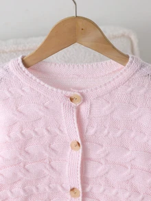 Girls' Elegant Youthful Gentle Elegant Crochet Round Neck Cardigan - Pink - View 7