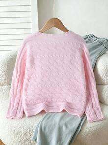 Girls' Elegant Youthful Gentle Elegant Crochet Round Neck Cardigan - Pink - View 3