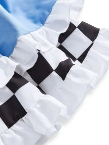 ROMWE Anime Halloween Cosplay Alice Off-Shoulder Spaghetti Strap Colorblock Plaid Women's Mini Dress - Multicolor - View 13