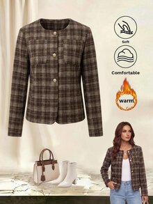 Yalmera Pakaian Musim Gugur UNTUK Wanita, Busana Musim Dingin Wanita, Mantel Kotak-kotak - Coffee Brown - View 3