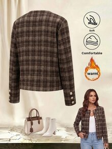 Yalmera Pakaian Musim Gugur UNTUK Wanita, Busana Musim Dingin Wanita, Mantel Kotak-kotak - Coffee Brown - View 2