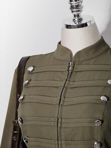 SHEIN ICON Y2k Women's Napoleon Going Out Olive Green Solid Color Long Sleeve Zip-Up Napoleon Regular Jacket - Army Green - View 5