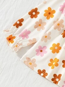 SHEIN 2 Sets Baby Girl Spring/Autumn Outfit, Solid Color & Pattern All-Over Print Round Neck Long Sleeve Ruffle Shoulder Design With Long Pants, Floral All-Over Print Round Neck Long Sleeve Ruffle Shoulder Design With Long Pants, 4-Piece Set, Comfortable Casual Cute Style - Orange - View 8