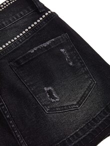 ROMWE Women's Y2K Party Hot Girl Sequin Black Denim Skirt - Black - View 4