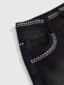 ROMWE Women's Y2K Party Hot Girl Sequin Black Denim Skirt - Black - View 3