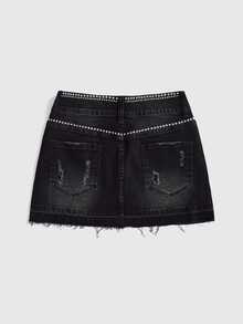 ROMWE Women's Y2K Party Hot Girl Sequin Black Denim Skirt - Black - View 2