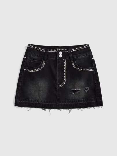 Women's Y2K Party Hot Girl Sequin Black Denim Skirt
