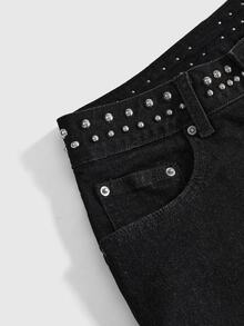 ROMWE Women's Black Denim Shorts Y2K Sequin Wing Party Outfit Hot Girl - Black - View 3