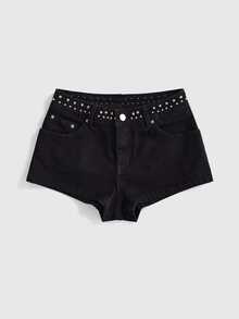 ROMWE Women's Black Denim Shorts Y2K Sequin Wing Party Outfit Hot Girl - Black - View 1