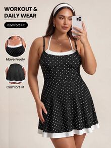SHEIN Rhythm Era Women's Plus Size Polka Dot Print Colorblock Pocket Sport Skort - Multicolor - View 1