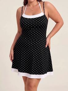 SHEIN Rhythm Era Women's Plus Size Polka Dot Print Colorblock Pocket Sport Skort - Multicolor - View 3