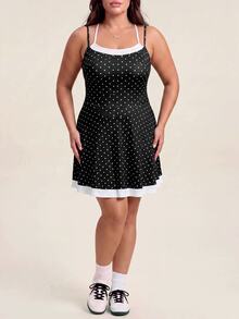 SHEIN Rhythm Era Women's Plus Size Polka Dot Print Colorblock Pocket Sport Skort - Multicolor - View 6