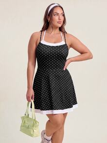SHEIN Rhythm Era Women's Plus Size Polka Dot Print Colorblock Pocket Sport Skort - Multicolor - View 4
