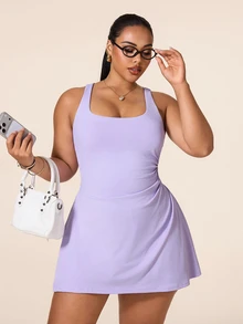 Rhythm Era Women's Plus Size Solid Color Sleeveless Sports Dress - Purple - View 7