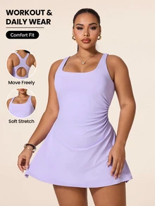 Rhythm Era Women's Plus Size Solid Color Sleeveless Sports Dress - Purple - View 1