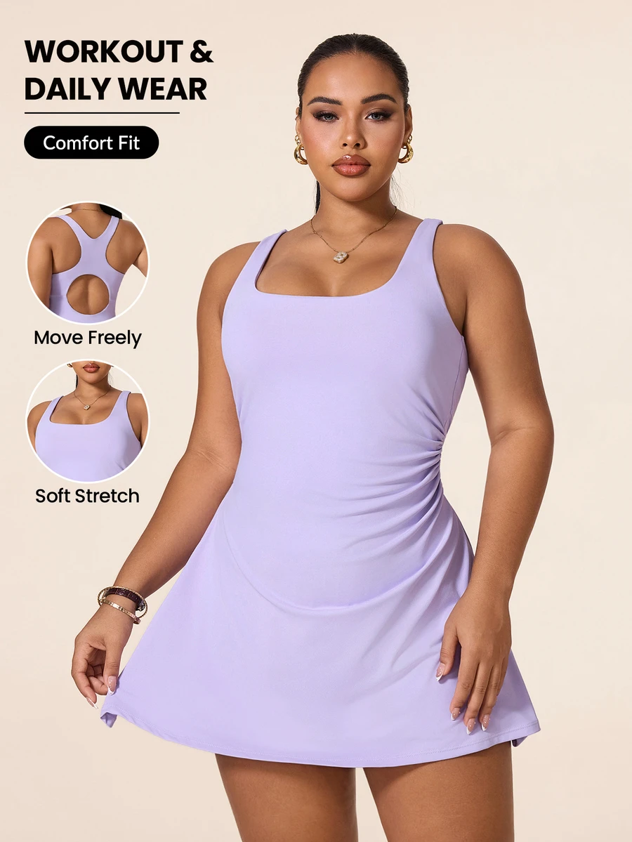 Rhythm Era Women's Plus Size Solid Color Sleeveless Sports Dress - Purple - View 1