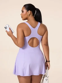 Rhythm Era Women's Plus Size Solid Color Sleeveless Sports Dress - Purple - View 3