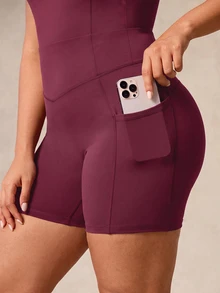 SHEIN Unity Plus Size Women's Sports Jumpsuit, Summer/Spring Cycling Fitness Yoga Shaping Sweat-Absorbing Bra - - Purple - View 5