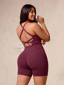 SHEIN Unity Plus Size Women's Sports Jumpsuit, Summer/Spring Cycling Fitness Yoga Shaping Sweat-Absorbing Bra - - Purple - View 10