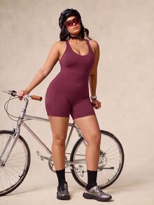 SHEIN Unity Plus Size Women's Sports Jumpsuit, Summer/Spring Cycling Fitness Yoga Shaping Sweat-Absorbing Bra - - Purple - View 6