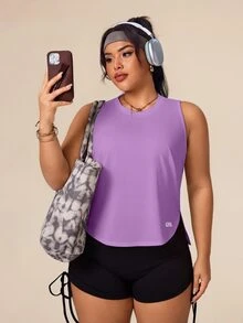 SHEIN Rhythm Era Plus Size Casual Versatile Purple Sleeveless Slim Fit Flattering Sports Tank Top Gym Sports Summer - Purple - View 9