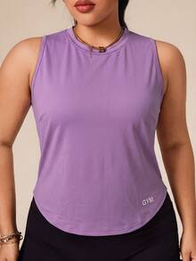 SHEIN Rhythm Era Plus Size Casual Versatile Purple Sleeveless Slim Fit Flattering Sports Tank Top Gym Sports Summer - Purple - View 8